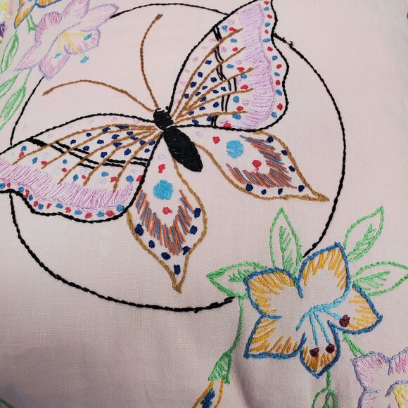 Vintage Hand Crafted Embroidery Butterfly Throw Pillow 10x12 Inch - Picture 4 of 4